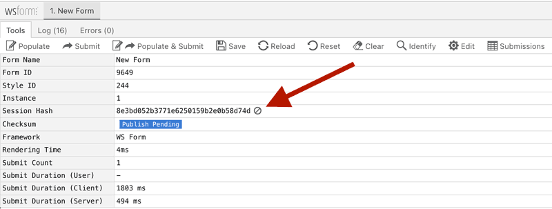 WS Form - Clear Session Hash with Debug Console