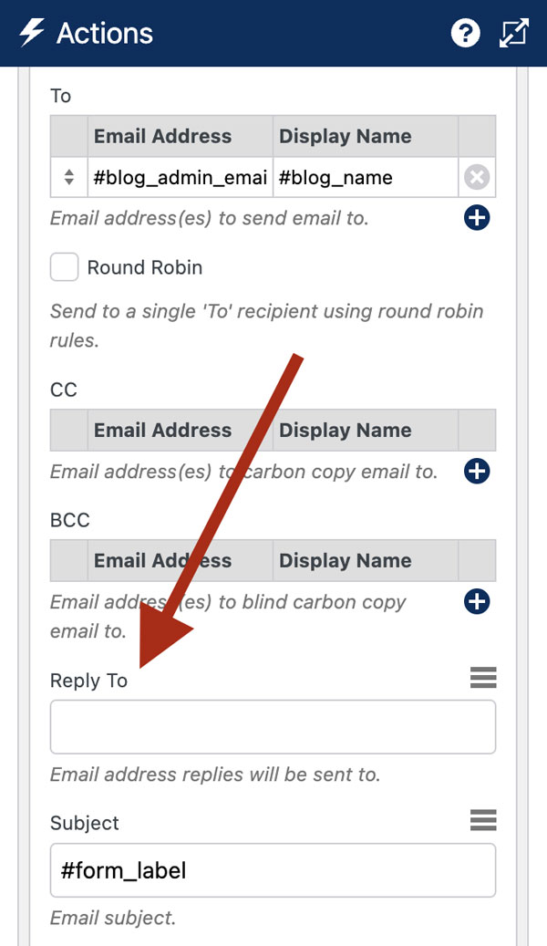 WS Form PRO - Send Email Action -- Reply To Setting