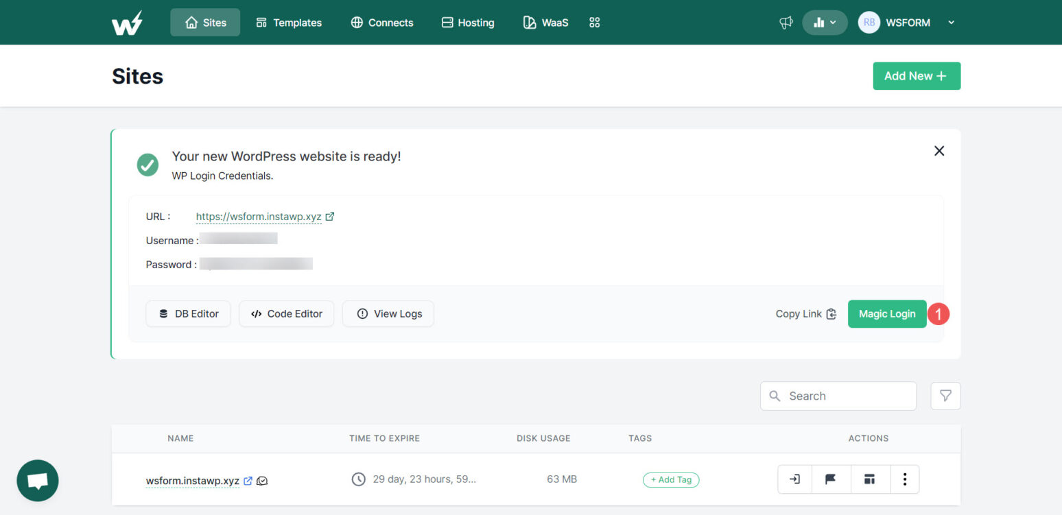 How to Create InstaWP WordPress Websites with WS Form - WS Form