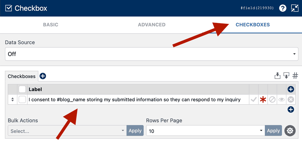 WS Form - GDPR Checkbox - Checkboxes Tab