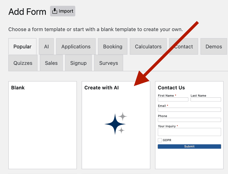WS Form - Create from AI Template