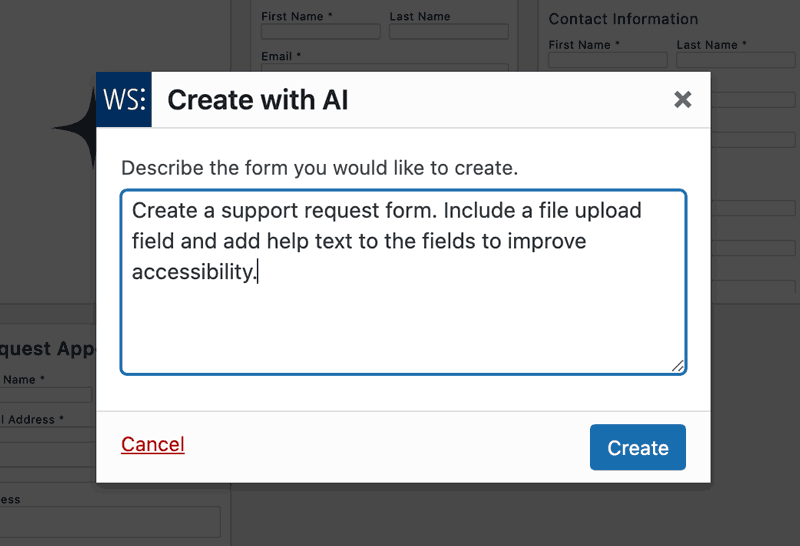 WS Form - Create from AI Template - Modal