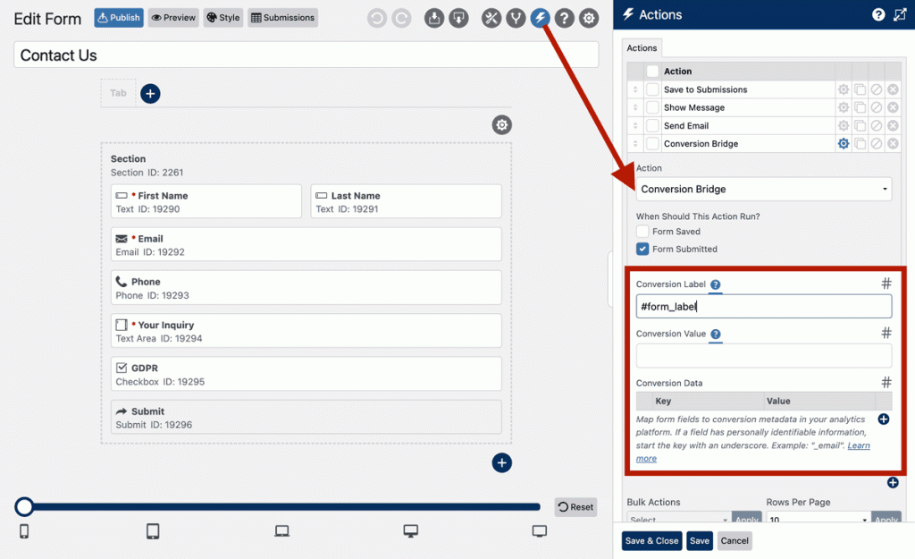 WS Form - Conversion Bridge - Action