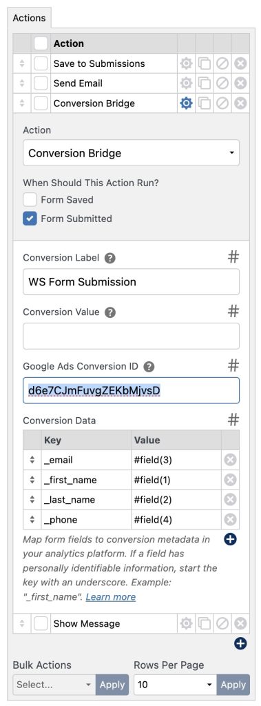 WS Form - Conversion Bridge - Enhanced Conversion Data