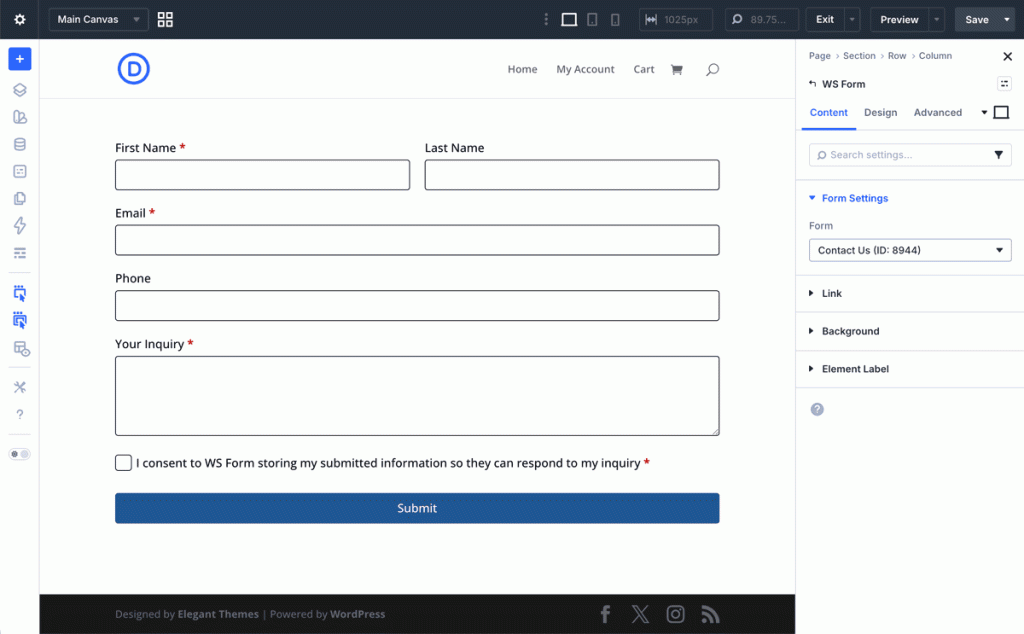 WS Form - Divi 5 Module - Divi 5 Editor