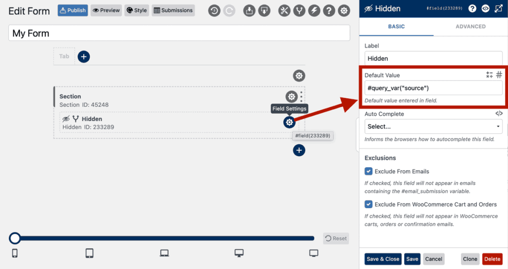 WS Form - Conditional Logic via Query String Parameter - Hidden Field Settings