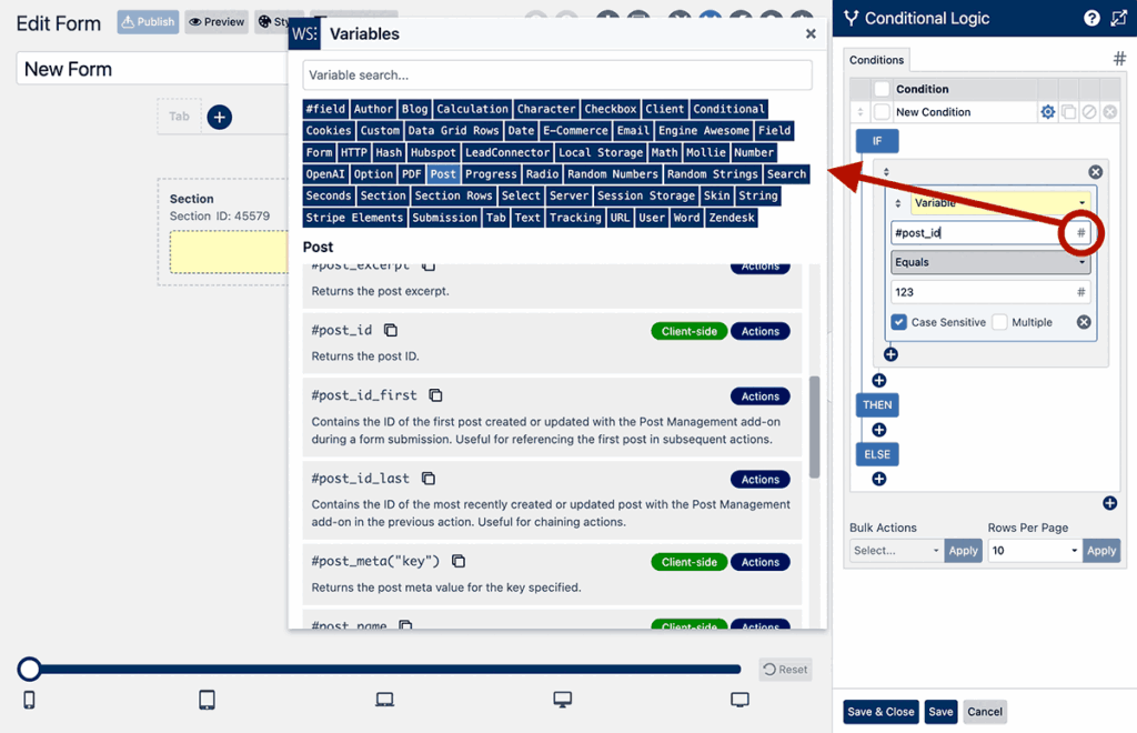 WS Form - Conditional Logic - Variable Condition - Variables Helper