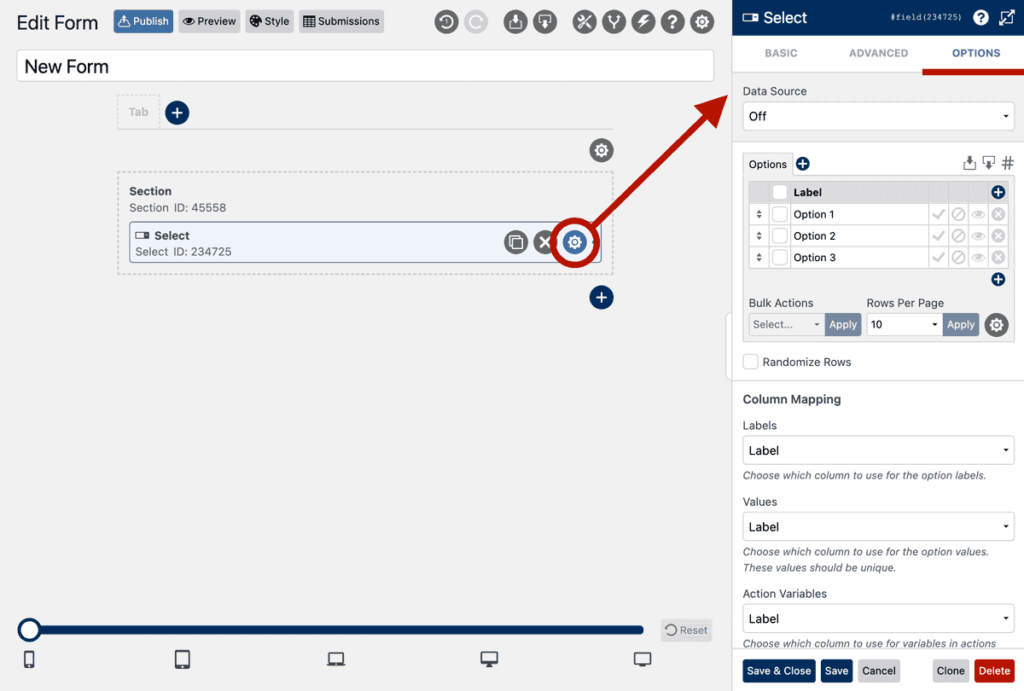 WS Form - Data Grids - Optgroups - Options