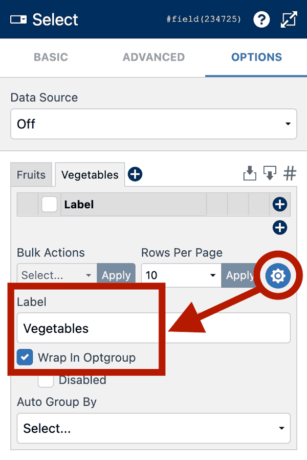 WS Form - Data Grids - Optgroups - Group Settings