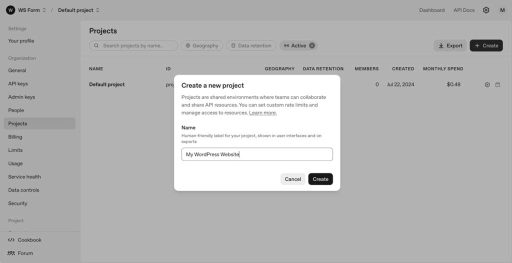 OpenAI - Create Project