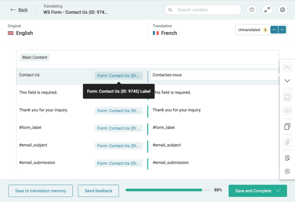 WS Form - Form Settings - Translation - WPML - Advanced Translation Editor