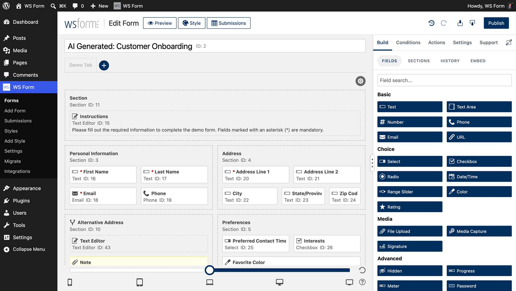 WS Form - AI Generated Form Example