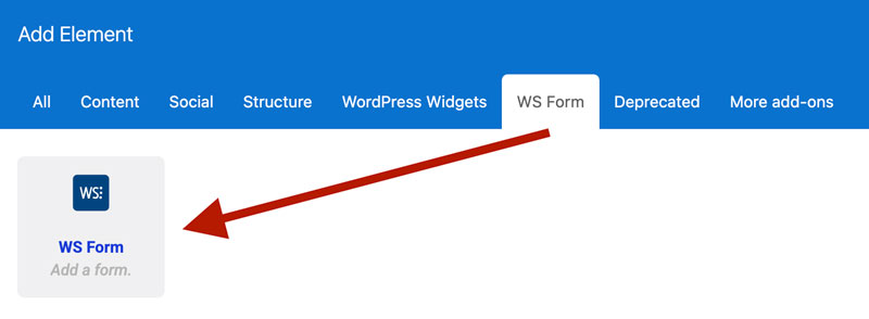 WS Form - WPBakery - Element - Add