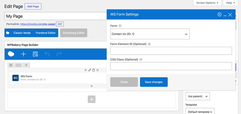 WS Form - WPBakery - Element - Settings