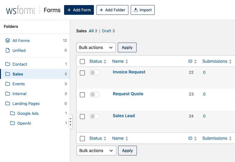 WS Form - Form Folders