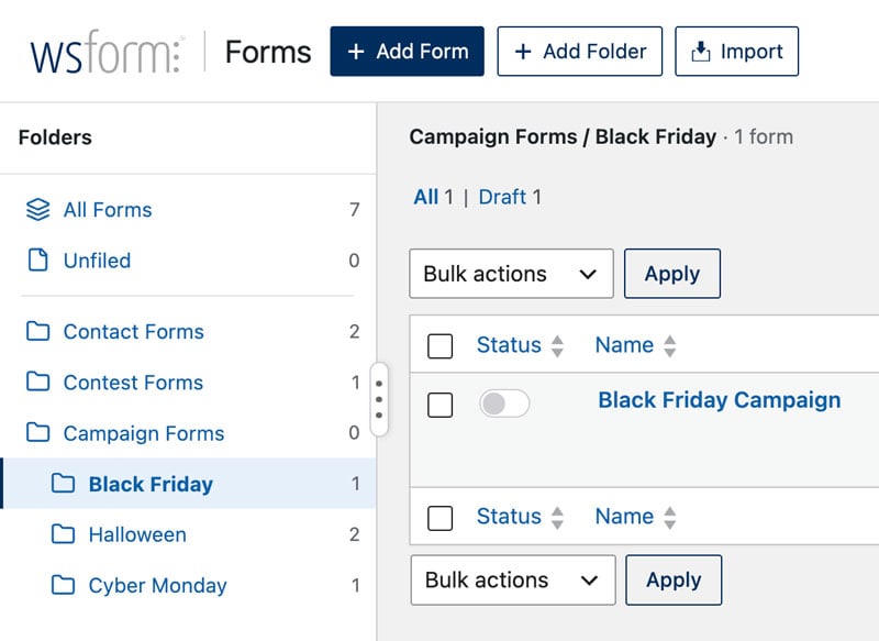 WS Form - Form Folders