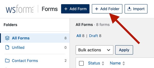 WS Form - Form Folders - Add Folder Button