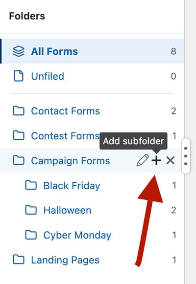 WS Form - Form Folders - Add Subfolder Icon